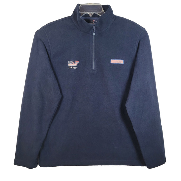 Vineyard Vines Chicago L/S Zip Pullover Fleece Sweater Top Blue Men's Medium D4 - Picture 5 of 10